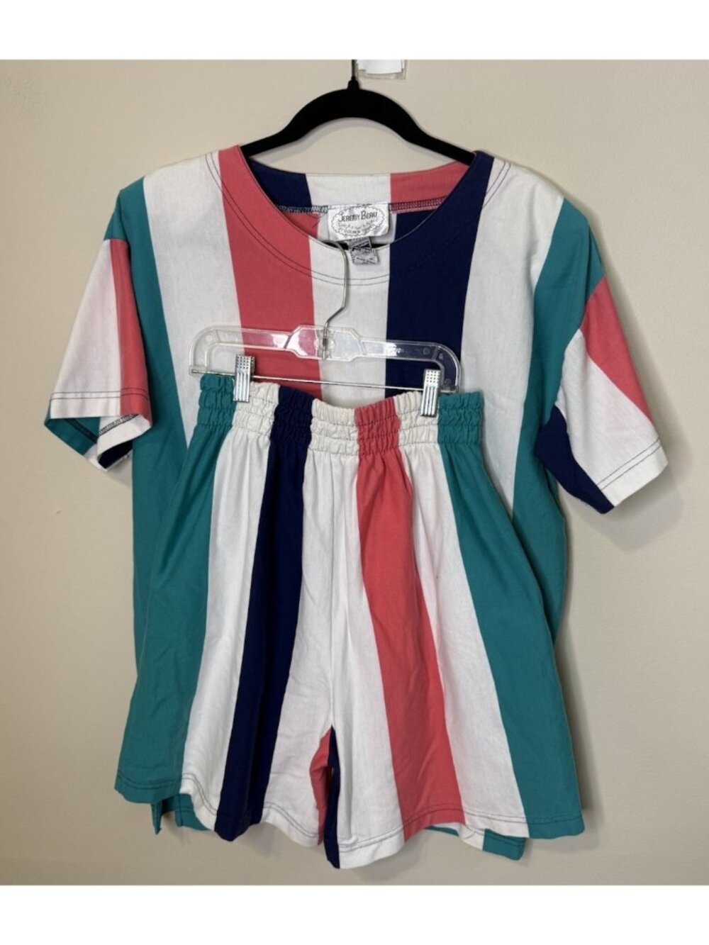 Vintage 80s Shorts Shirt Top Set 2 Pc Rainbow Stripe Baggy Streetwear